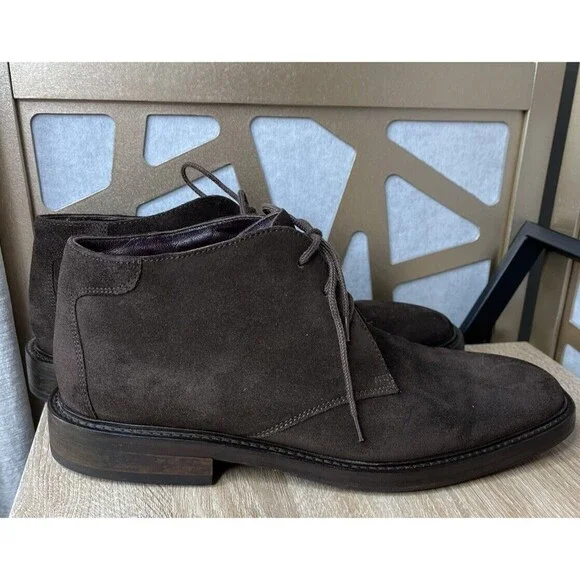 Keneth Cole Leather Suede Brown Men chukka Boots Shoes Sz 10 Square Toe ITALY