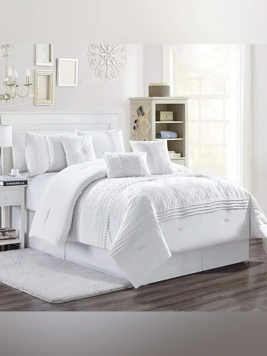 Elegant White Embroidered Comforter Set - Classic Home Bedding