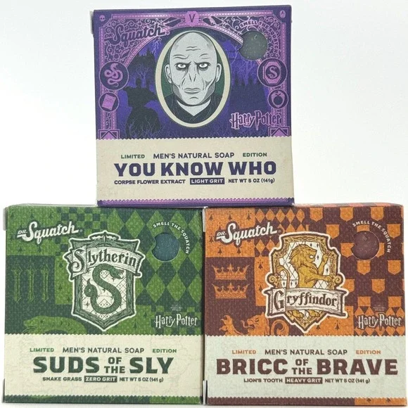 Dr. Squatch Harry Potter Soap Bundle 3pk Voldemort Slytherin Gryffindor‎ 5oz NEW