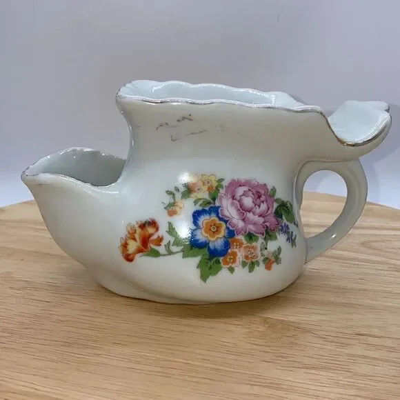 Vintage Floral Transferware Shaving Scuttle