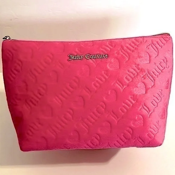 Juicy Couture Women's Cosmetics Bag - Travel Makeup bag Wedge Pouch pink velvet