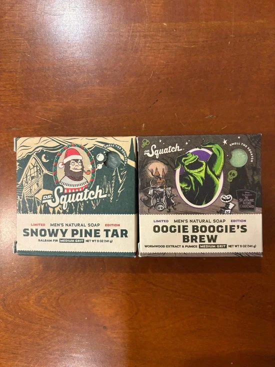 Dr. Squatch Men's Natural Soap Duo, Oogie Boogie’s Brew/Snowy Pine Tar (limited)
