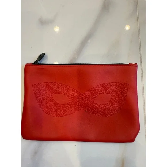 Ipsy Red Masquerade Mask Embossed Makeup Bag Cosmetic Pouch Zipper Travel Case