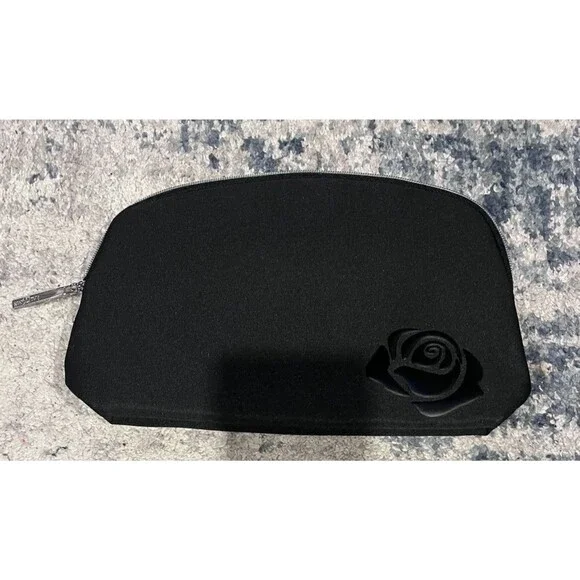 New! Lancome Cosmetic Makeup Zipper Bag ~ Black Exterior Red Interior