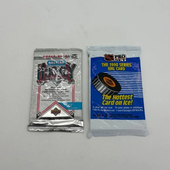 Vintage 1990 Pro Set & 1991 Upper Deck NHL Hockey Sealed Card Pack Lot 2 Packs
