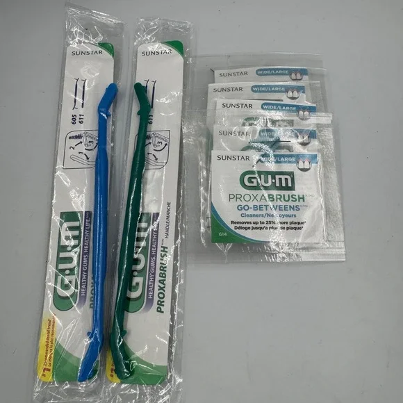 GUM Sunstar 605 611 Proxabrush Interdental Cleaners Blue Green Wide Refills