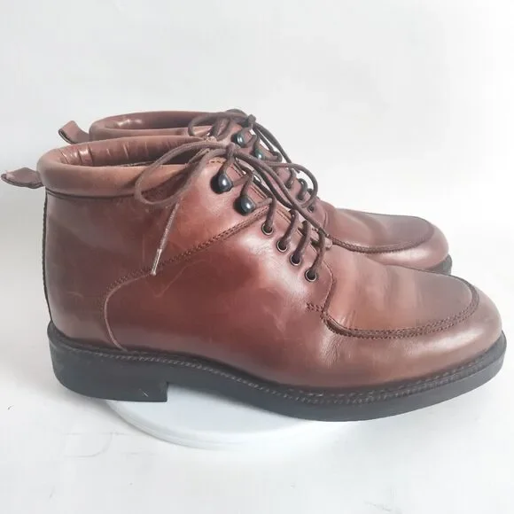 Kenneth Cole New York Brown Leather Utility Boots Men's 8 Ankle Lace-Up Italy‎