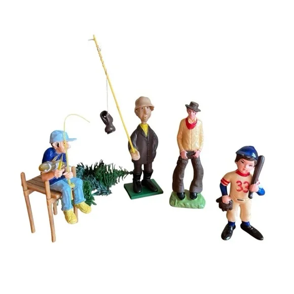 4 Wilton Cake Toppers Cowboy Man on Pier Old Man‎ Fishing Boot Baseball Player
