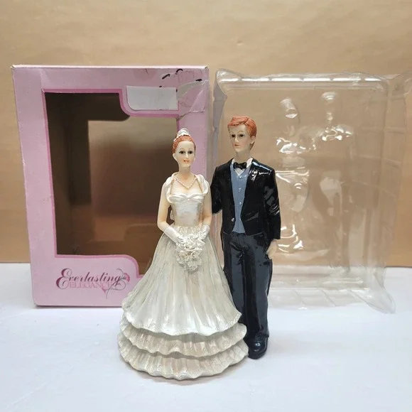 Everlasting Elegance Wedding Couple Red Hair Bride Groom Resin Cake Topper 7.25