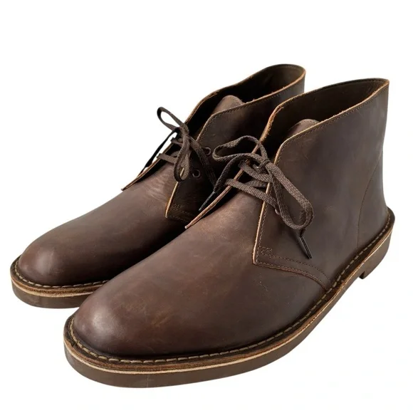 Clarks Bushacre 2 Chukka Boots Men's Size 15 Brown Leather Cushion Comfort NWOB