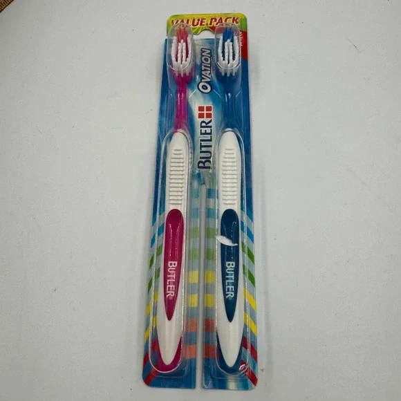 Butler Ovation Toothbrush 375 Soft Pink Blue Soft Full Value Pack 2ct NEW