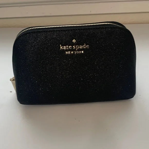 NWT Kate Spade Black Shimmy Glitter Fabric Small Cosmetic Bag