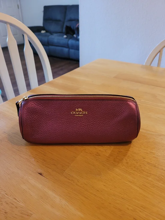 Coach Pebble Leather Zip Brush Case In Metallic Berry