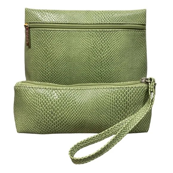 CLINIQUE Faux Snakeskin Cosmetic Bag Set (2) in New Spring Green