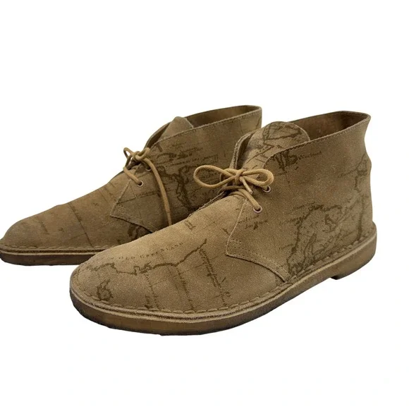 Supreme x Clarks Desert Chukka Boot Men Size 10.5 Tan Suede Map Print Crepe Sole