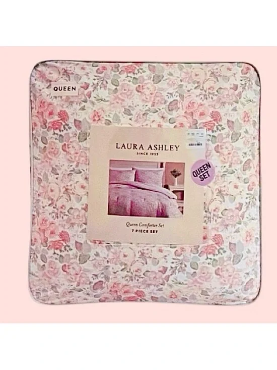 🆕 - Laura Ashley Charming 7pc Queen Comforter Set in Pink Floral. Beautiful