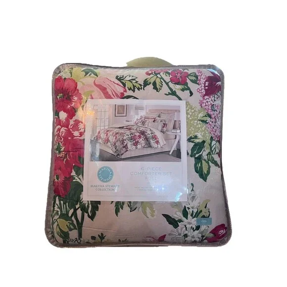 Brand New Martha Stewart Lush Blossom 6 Pc Full Comforter Set Floral Pink