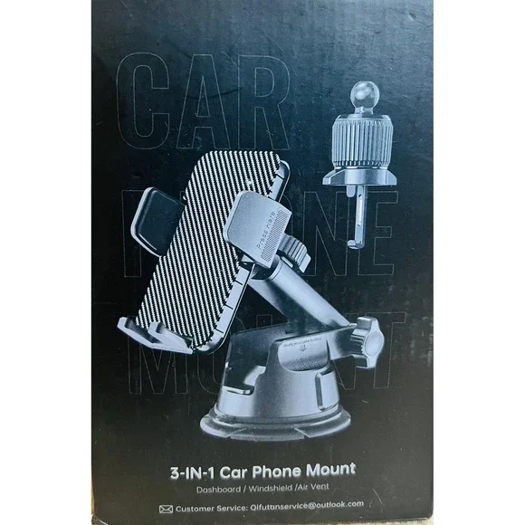 Qifutan 3-in-1 Car Phone Mount Dashboard Windshield Air Vent Universal Black