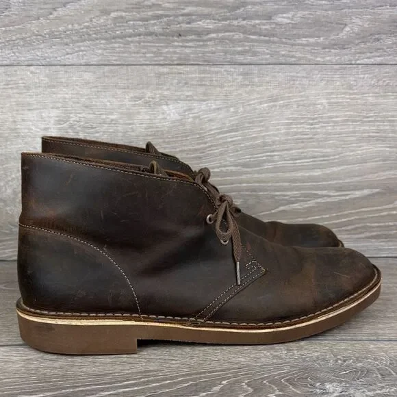 Clarks Bushacre II Men's Sz 12M Brown Beeswax Leather 2-Eye Lace Up Chukka Boots