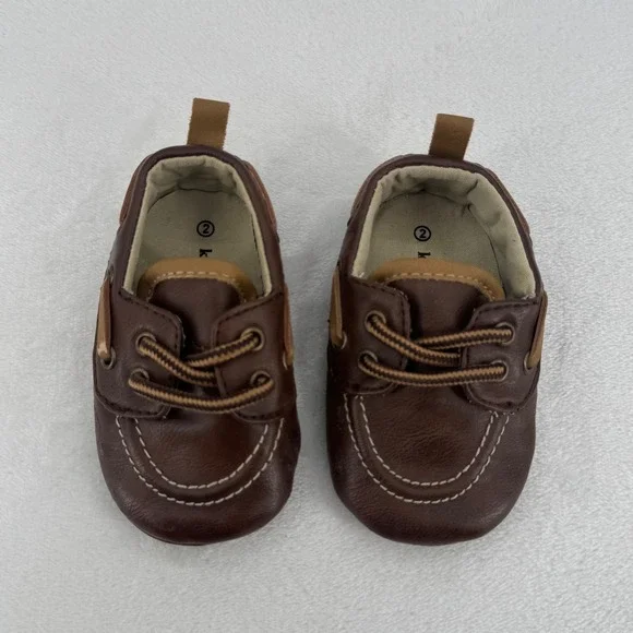 Koala Baby Boat Shoes Infant Sz 2 Brown Faux Leather Soft Sole Loafers Baby Boy