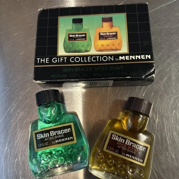 Skin Brace Regular & Spice After Shave Gift Set by Mennen 1.5 oz Glass Bottle