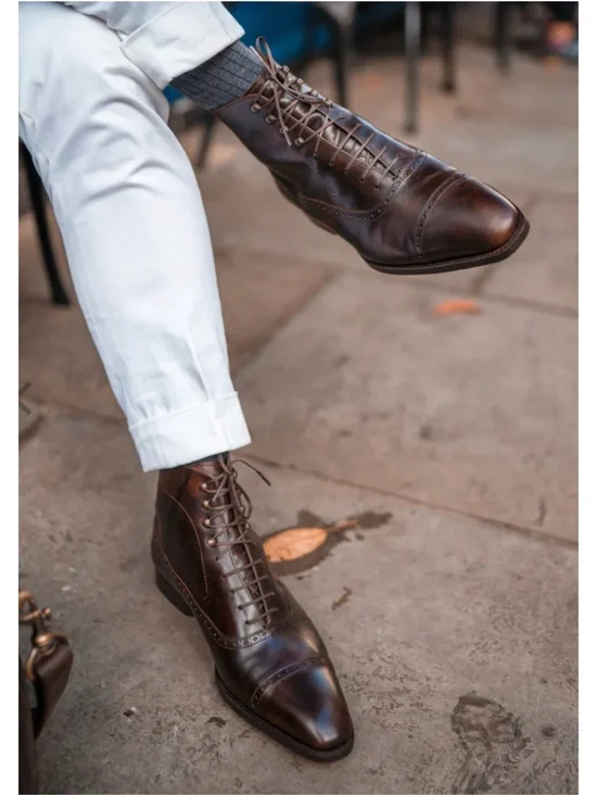 COBBLER UNION Balmoral Brogue Boots in Museum Brown Size 10.5