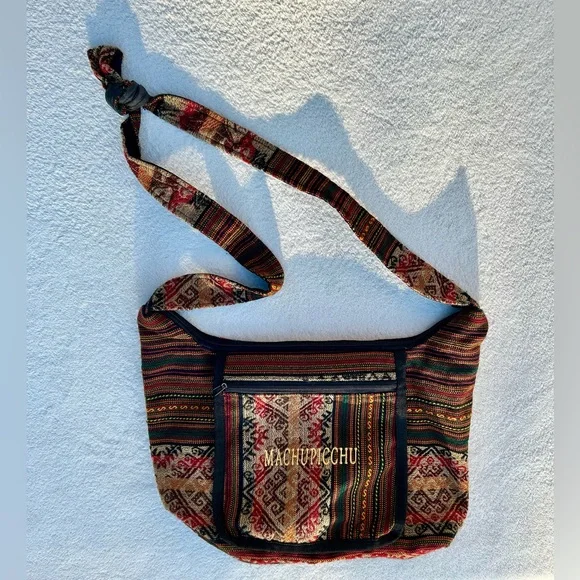 Machupicchu Crossbody Purse Embroidered Red and Brown Ethnic Bag