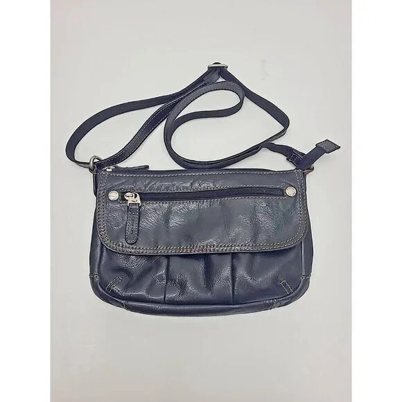Fossil Black Pebbled Leather Crossbody Purse Adjustable Strap