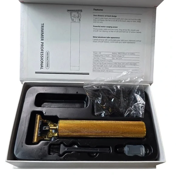 Vintage T9 Professional Trimmer Cordless Hair Clipper Gold‎ USB Rechargeable W2
