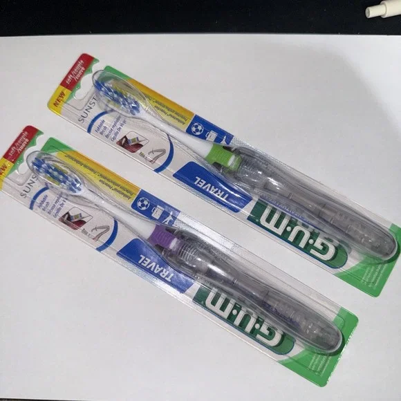 GUM Travel Toothbrush Foldable On The Go Soft Bristles Anti-Bacterial Lot of‎ 2
