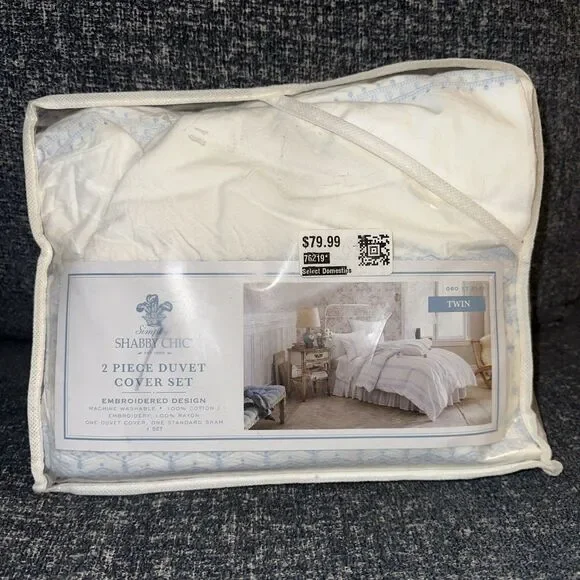 Simply Shabby Chic Blue Embroidered Twin Duvet & Sham Set 2pc