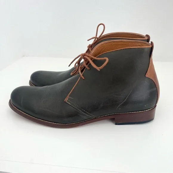 Penny Luck Visionary Leather Lace Up Olive Green Tan Chukka Dress Boots Size 11