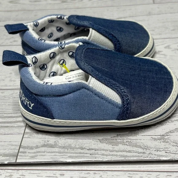 Sperry Infant Blue Denim Slip On Crib Shoes Size 2 (3-6M) Baby Shoes