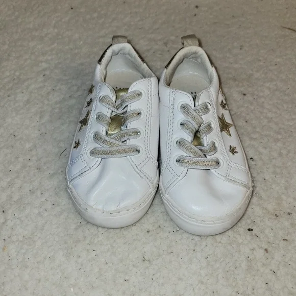 Baby Gap Toddler Girl White Gold Star Sneakers Shoes Size‎ 7 Lace-Up