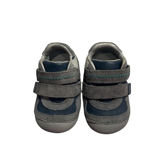 Stride Rite Graham Gray Blue Leather Baby Walker Shoes Size 3