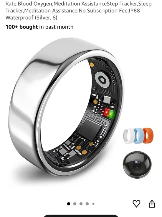 Silver Smart Health Tracking Ring with Blood Oxygen & Heart Rate Monitoring