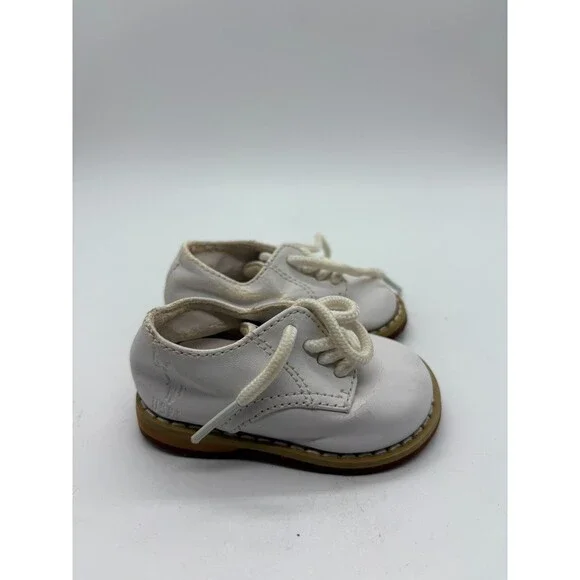 Vintage U.S. Polo Assn 0-3 Saddle Oxford Shoes White First Walkers Brown Soft