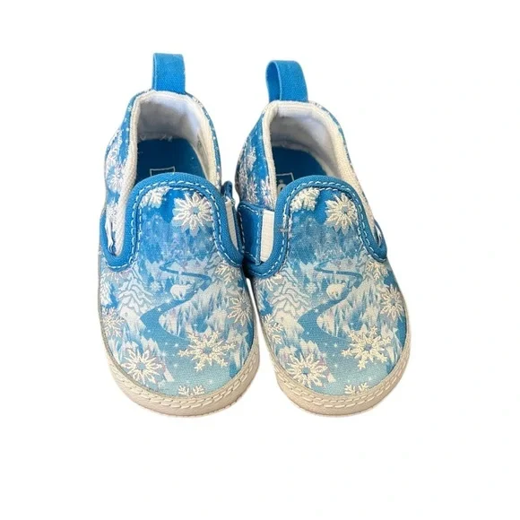 NWOT Vans Blue Winter Wonderland Kids Slip-On Crib Shoes-Size 4