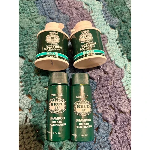 Vintage Faberge Brut 33 Shampoo and Shave Cream Set Travel Size 2oz Made in USA