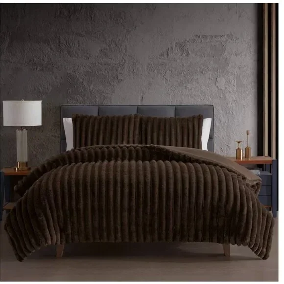 Hallmart Collectibles Embry 3-Piece Queen Comforter Set - Brown Channel Faux Fur