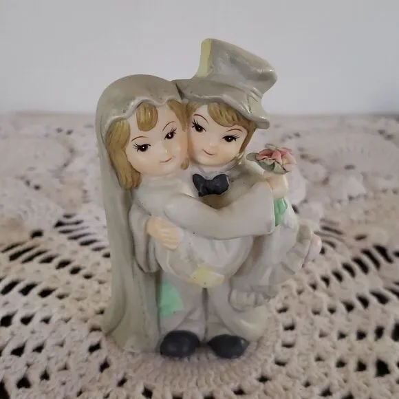 Adorable Vintage Porcelain Hobo Wedding Cake Topper
