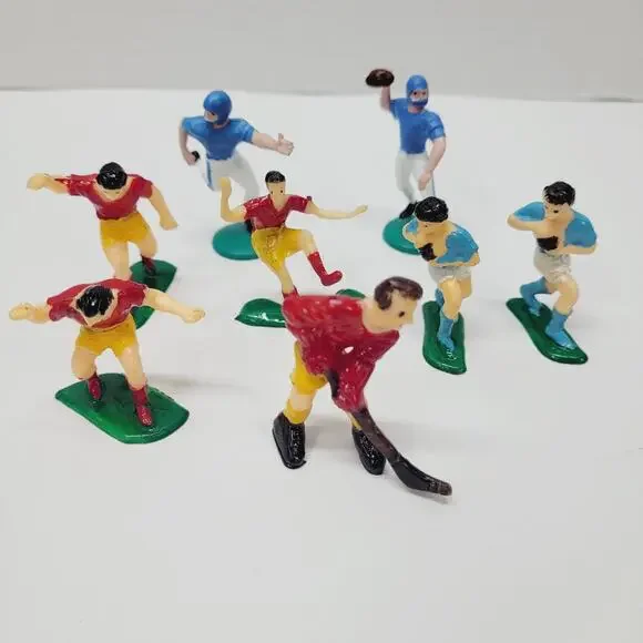 Vintage Hard Plastic Sports Cake Toppers Football Soccer Field Hockey Lot of 8