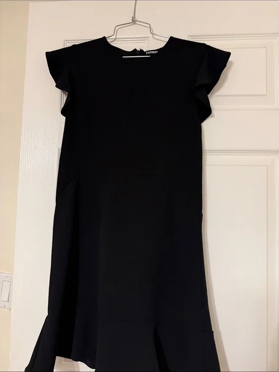 Express Black Comforter-style Dress with Ruffle Sleeves