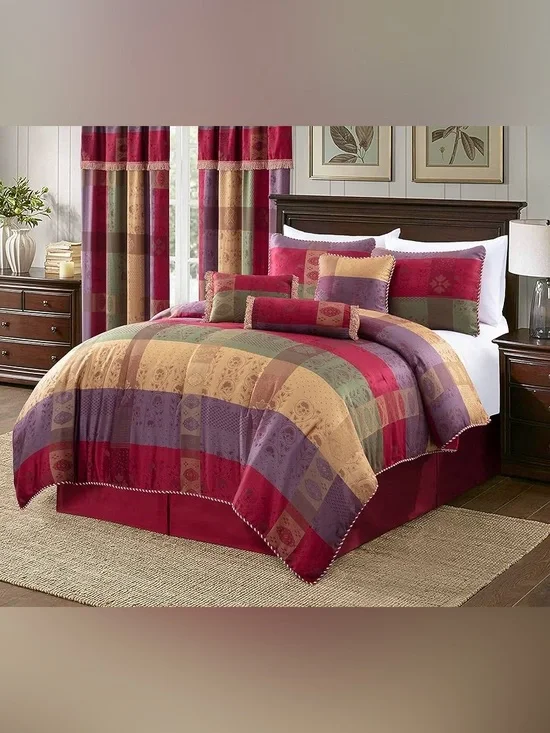 Patchwork Multicolor king 3 piece Comforter Set - Red, Gold & Purple