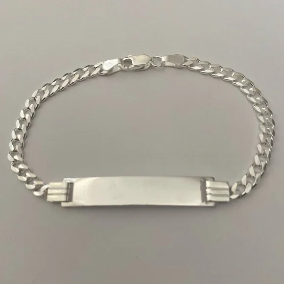 8” bracelet 925 silver Id name initials plate cuban link chain bar