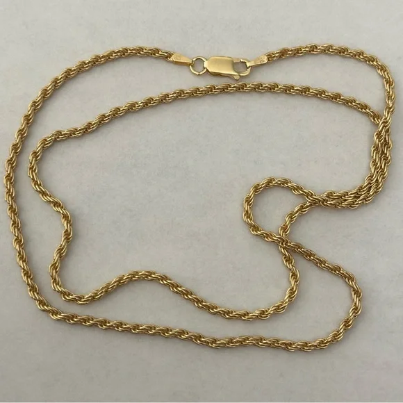 925 Silver 2mm rope chain necklace 21.75 inches unisex 18k yellow gold plated