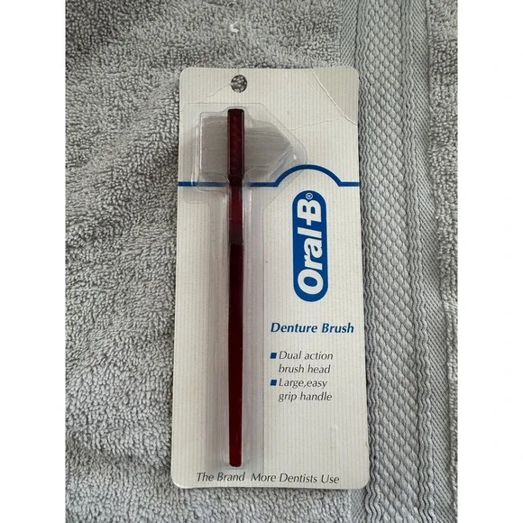Oral-B Denture Dual Head Denture Brush NOS 1991 Vintage Red Movie Prop