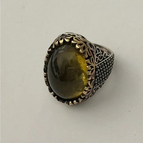 925 Silver ring amber oval stone