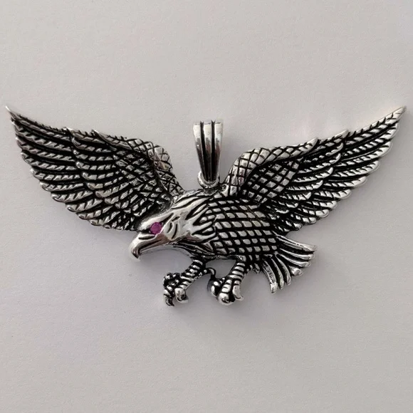 925 Silver eagle unisex wing wings pendant pink cz eye