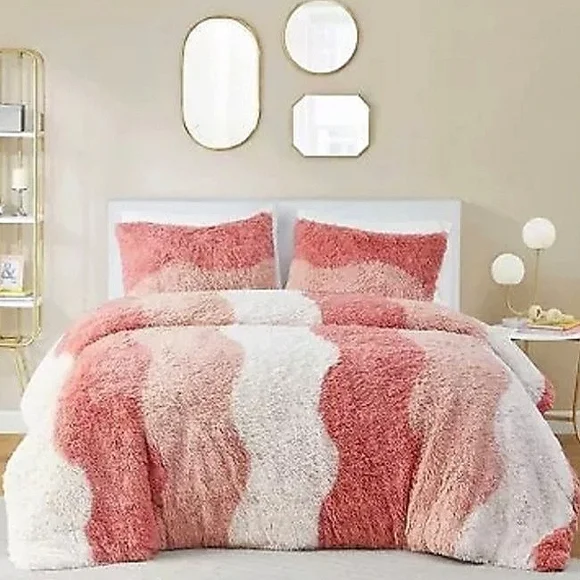 GORGEOUS☆INTELLIGENT DESIGN Twin(XL) Rachel Ombre Shaggy Blush Comforter Bed Set